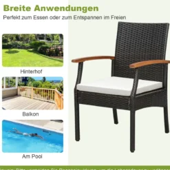 Terrassen-Korbstühle im 2er-Set aus PE-Rattan mit weichem Kissen + Reißverschluss