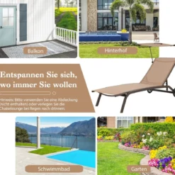 Terrassenliege Outdoor-Liegestuhl mit Rädern Strandliege aus Metall Braun