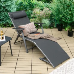 Terrassenliegestuhl Outdoor-Terrassenstuhl Klappliege mit 8 verstellbaren Rücken Schwarz