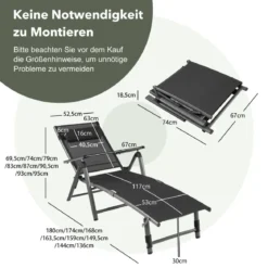 Terrassenliegestuhl Outdoor-Terrassenstuhl Klappliege mit 8 verstellbaren Rücken Schwarz