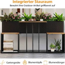 Terrassenmöbel-Set mit erhöhtem Gartenbeet PE-Rattan Gartenpflanztisch mit integrierten Stühlen Schwarz