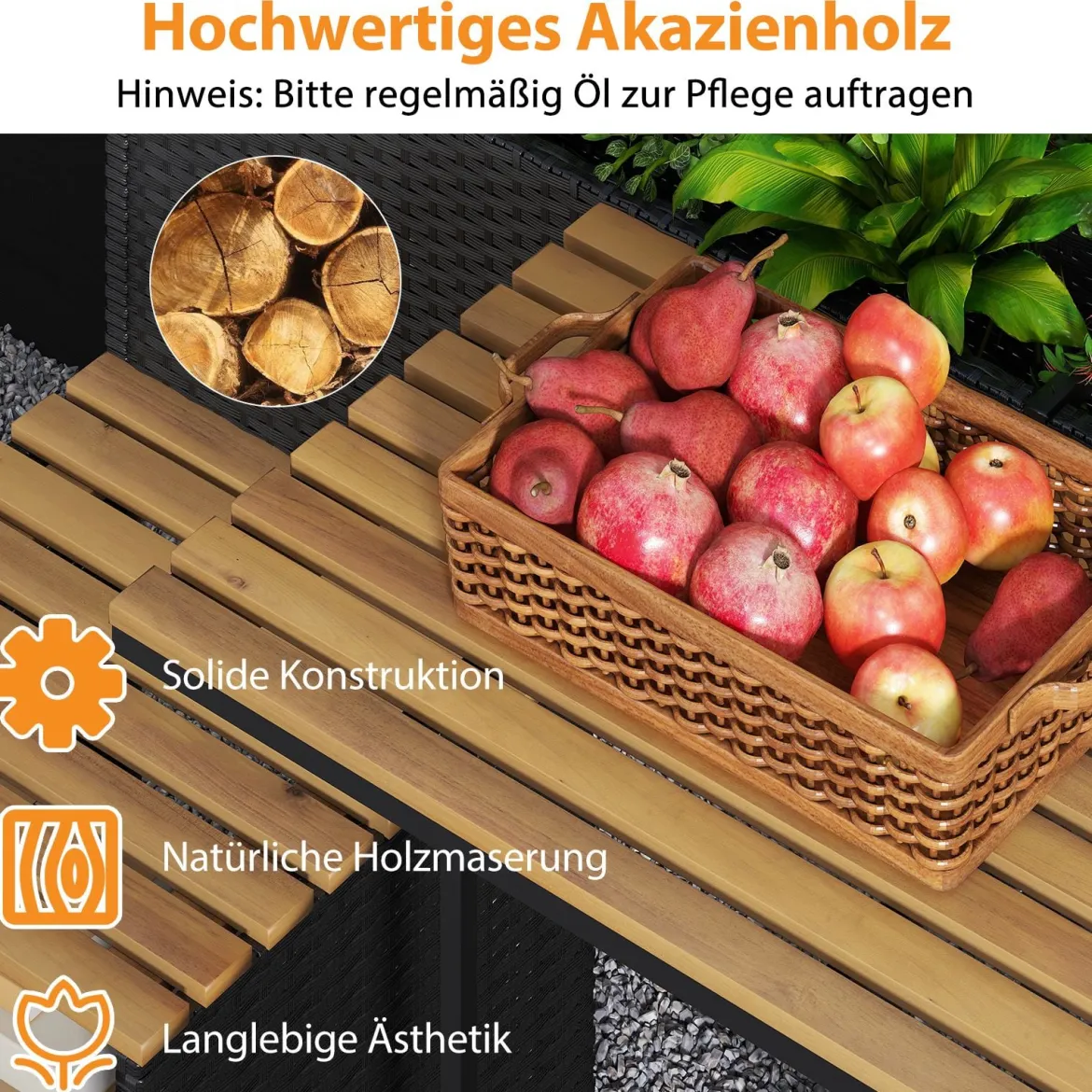 Terrassenmöbel-Set mit erhöhtem Gartenbeet PE-Rattan Gartenpflanztisch mit integrierten Stühlen Schwarz