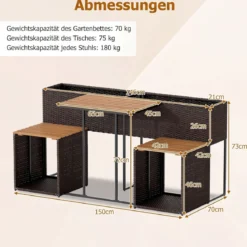 Terrassenmöbel-Set mit Erhöhtem Gartenbeet PE-Rattan Gartenpflanztisch mit Integrierten Stühlen Braun