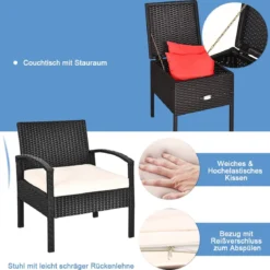 Terrassenmöbel-Set 3 Stück Allwetter-PE-Rattan-Conversation-Set Schwarz