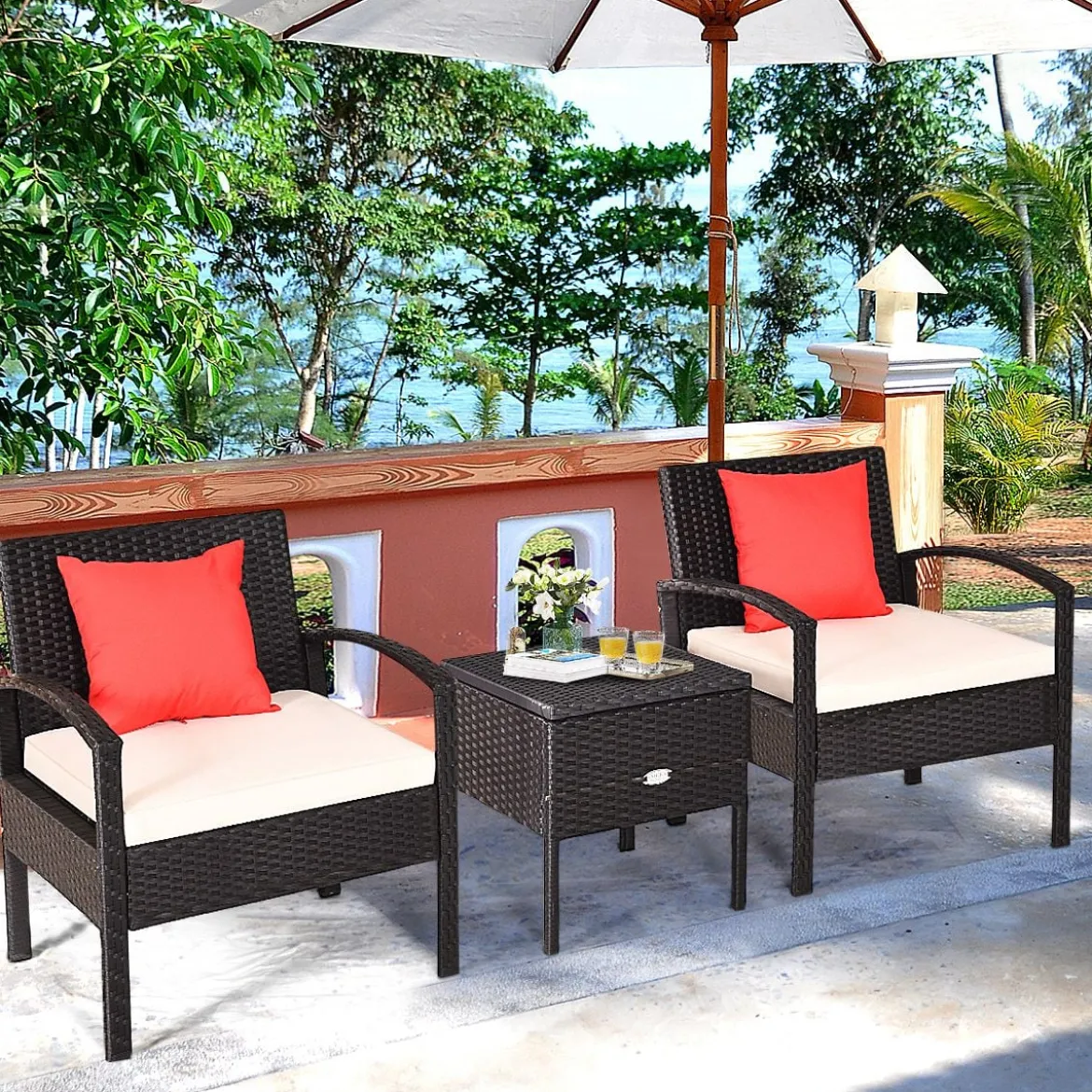 Terrassenmöbel-Set 3 Stück Allwetter-PE-Rattan-Conversation-Set Schwarz