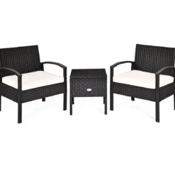 Terrassenmöbel-Set 3 Stück Allwetter-PE-Rattan-Conversation-Set Schwarz