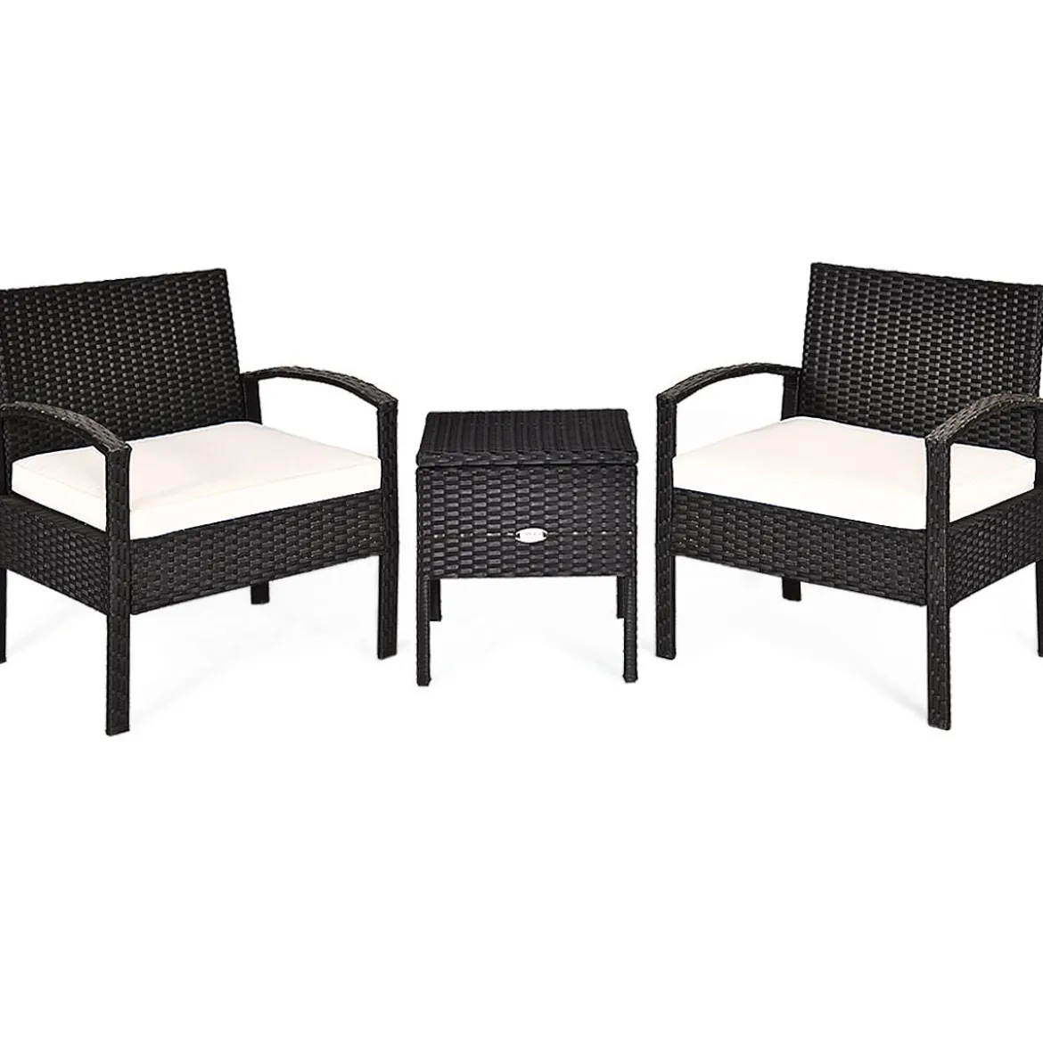 Terrassenmöbel-Set 3 Stück Allwetter-PE-Rattan-Conversation-Set Schwarz