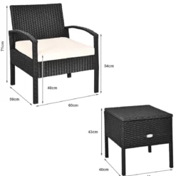 Terrassenmöbel-Set 3 Stück Allwetter-PE-Rattan-Conversation-Set Schwarz