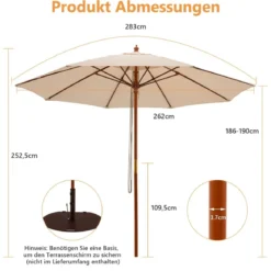 Terrassenschirm Marktschirm aus Holz mit Seilzugmechanismus 283 x 252,5 cm Beige