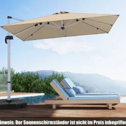 Terrassenschirm mit Kreuzfuß & Aluminiummast & 360° Drehung 295 x 295 x 272 cm Beige