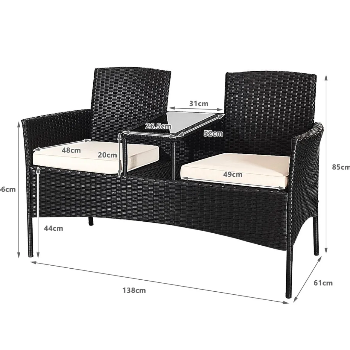 Terrassensofa Verschleißfestes Gartenmöbel-Set 138 x 62 x 85 cmWeiß