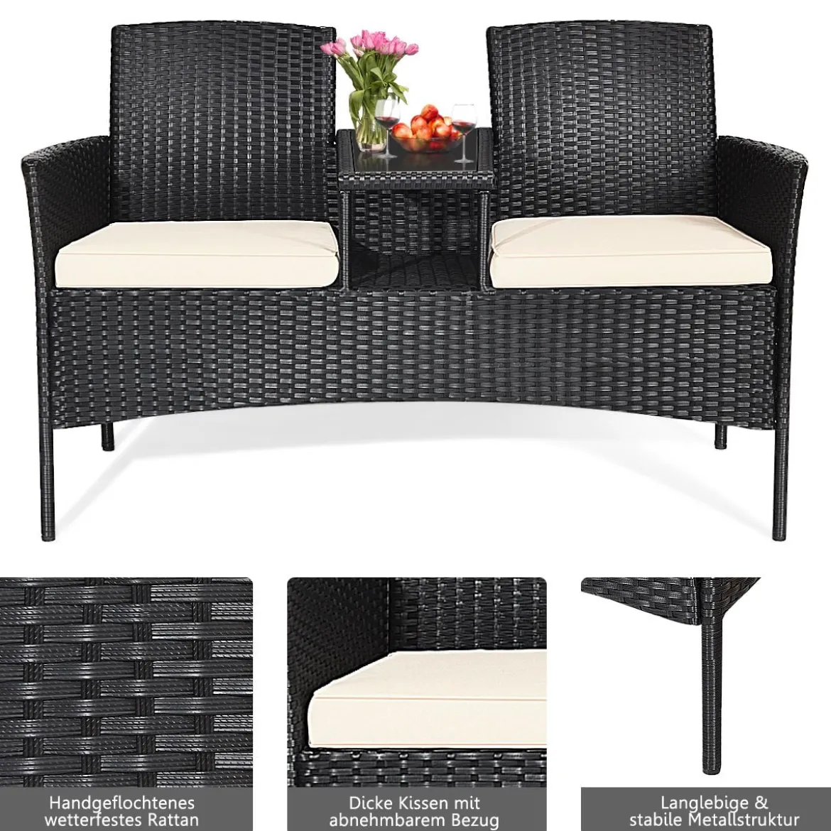 Terrassensofa Verschleißfestes Gartenmöbel-Set 138 x 62 x 85 cmWeiß
