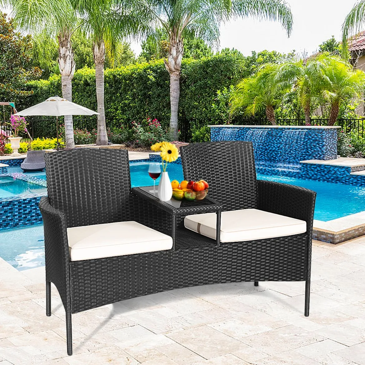 Terrassensofa Verschleißfestes Gartenmöbel-Set 138 x 62 x 85 cmWeiß