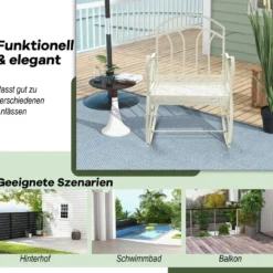 Terrassenstuhl mit Schaukelfunktion Schaukelstuhl aus Metall Weiß