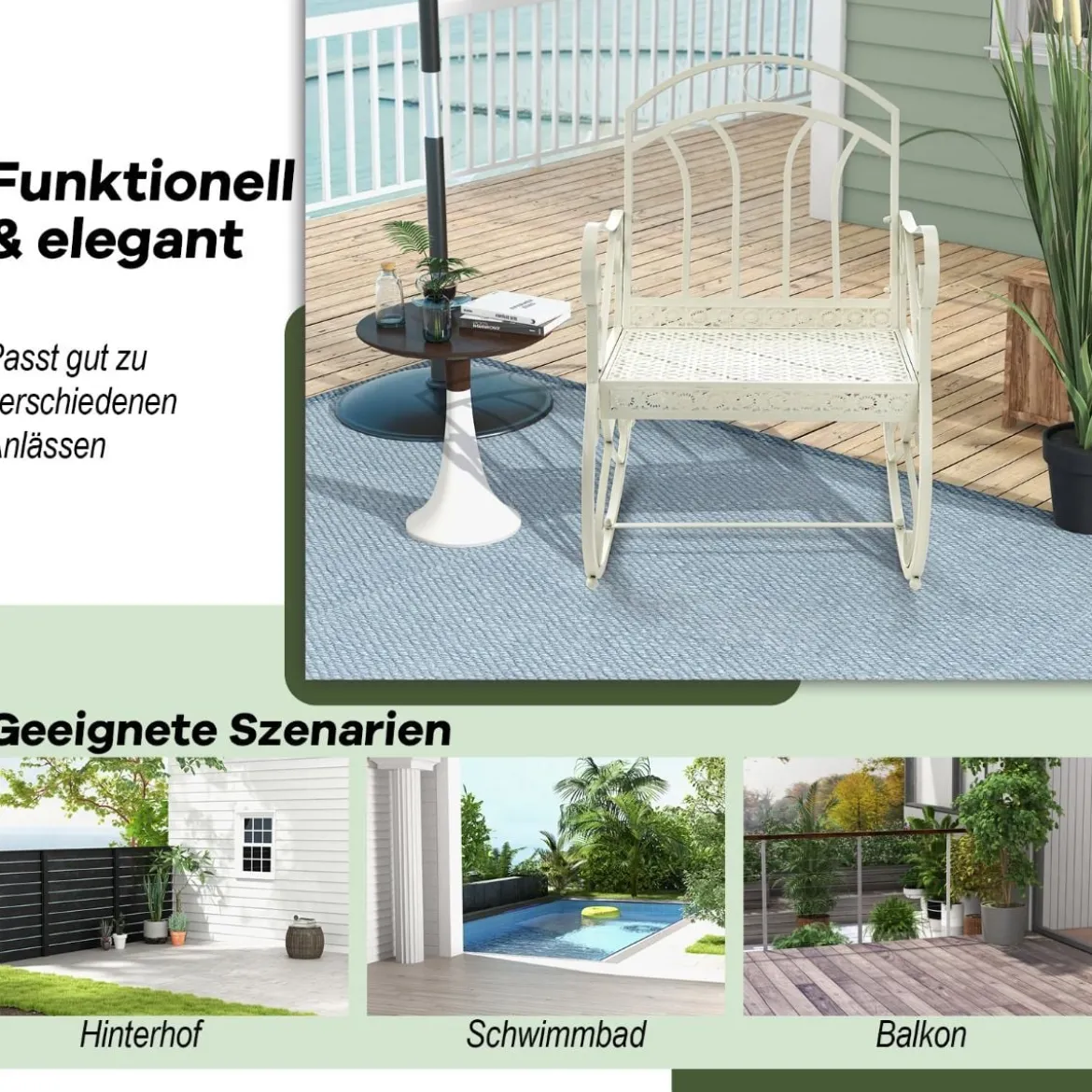 Terrassenstuhl mit Schaukelfunktion Schaukelstuhl aus Metall Weiß