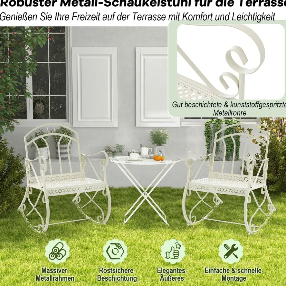 Terrassenstuhl mit Schaukelfunktion Schaukelstuhl aus Metall Weiß