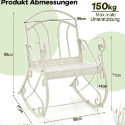 Terrassenstuhl mit Schaukelfunktion Schaukelstuhl aus Metall Weiß