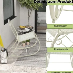 Terrassenstuhl mit Schaukelfunktion Schaukelstuhl aus Metall Weiß