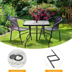 Terrassentisch Rechteckiger Kaffeetisch mit Tischplatte Bistrotisch Gartentisch Glastisch Schwarz