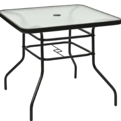 Terrassentisch Rechteckiger Kaffeetisch mit Tischplatte Bistrotisch Gartentisch Glastisch Schwarz