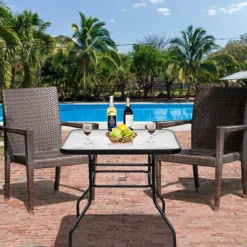 Terrassentisch Rechteckiger Kaffeetisch mit Tischplatte Bistrotisch Gartentisch Glastisch Schwarz