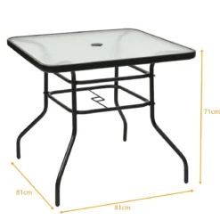 Terrassentisch Rechteckiger Kaffeetisch mit Tischplatte Bistrotisch Gartentisch Glastisch Schwarz