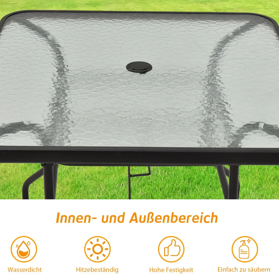 Terrassentisch Rechteckiger Kaffeetisch mit Tischplatte Bistrotisch Gartentisch Glastisch Schwarz