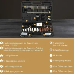 107 tgl. Waffen Reinigungsset Reinigungsgarnitur Waffenpflegeset Waffenreinigung universal Schwarz