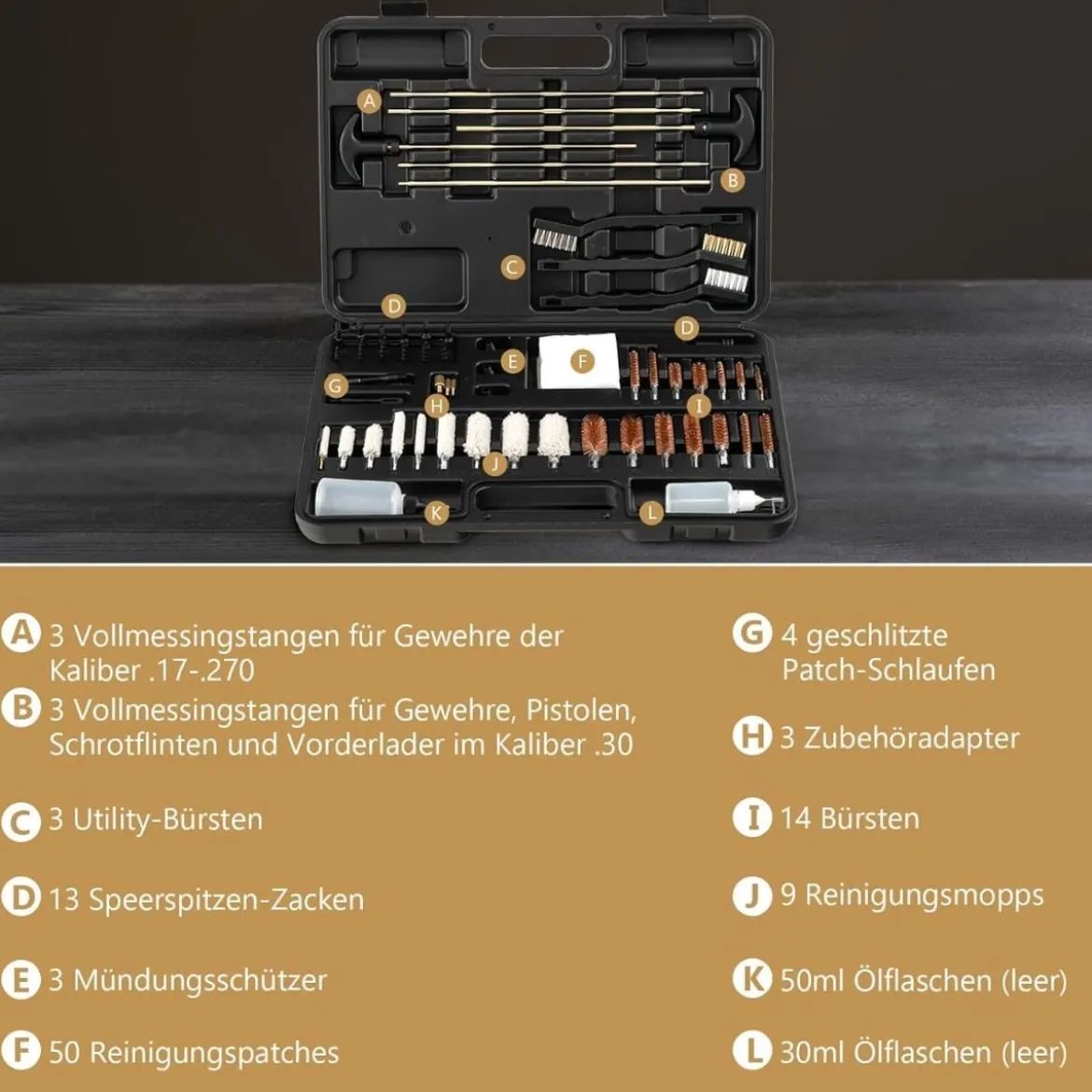 107 tgl. Waffen Reinigungsset Reinigungsgarnitur Waffenpflegeset Waffenreinigung universal Schwarz