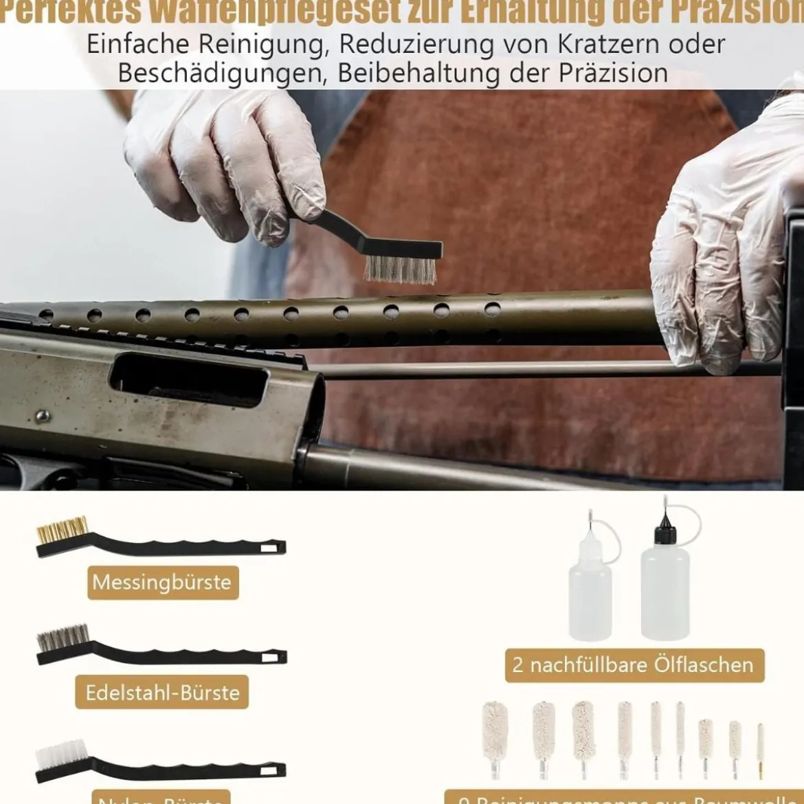 107 tgl. Waffen Reinigungsset Reinigungsgarnitur Waffenpflegeset Waffenreinigung universal Schwarz