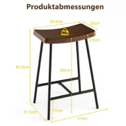 Thekenstühle Sattelsitzhocker mit Verstellbaren Fußpolstern Sitzhöhe 60 cm Braun