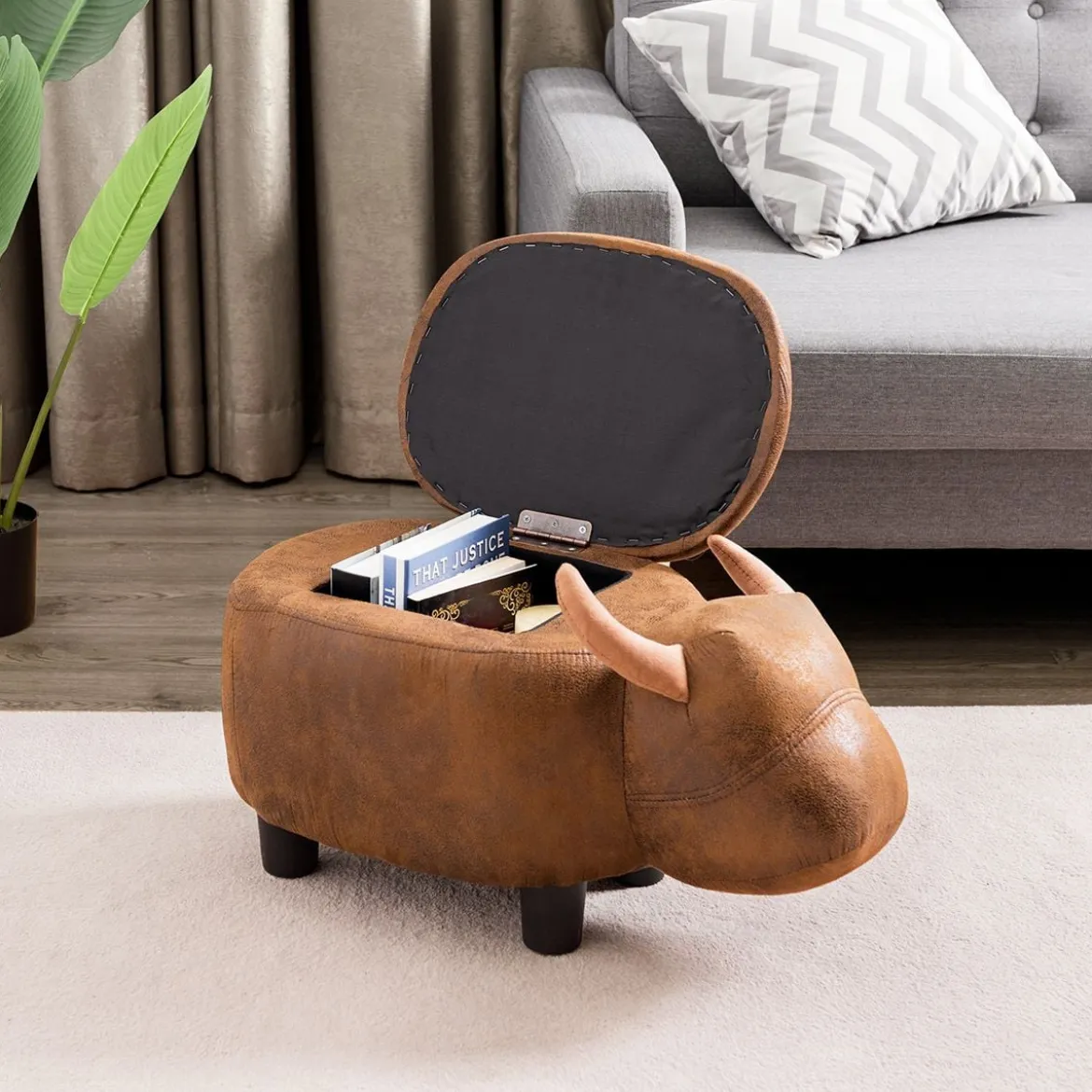 Tierhocker für Kinder Wasserbüffel-Design Kinder Sitzhocker mit Stauraum und Deckel