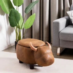 Tierhocker für Kinder Wasserbüffel-Design Kinder Sitzhocker mit Stauraum und Deckel