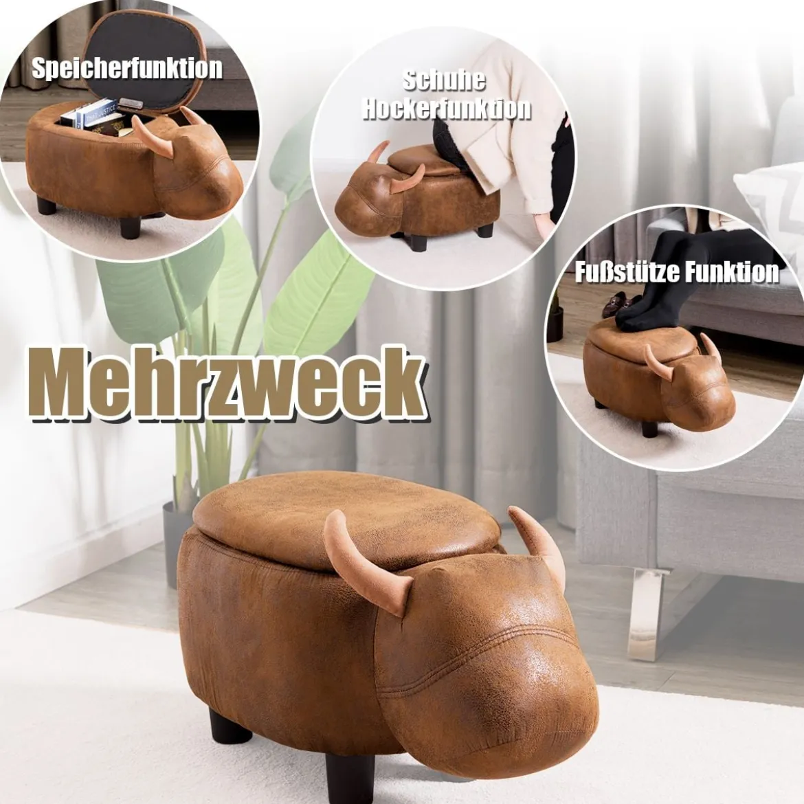 Tierhocker für Kinder Wasserbüffel-Design Kinder Sitzhocker mit Stauraum und Deckel