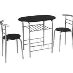 Tischgruppe 3 tlg Minimalismus Design Küche Essgruppe Esszimmergarnitur Silber