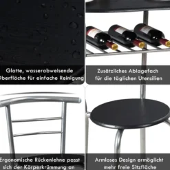 Tischgruppe 3 tlg Minimalismus Design Küche Essgruppe Esszimmergarnitur Silber