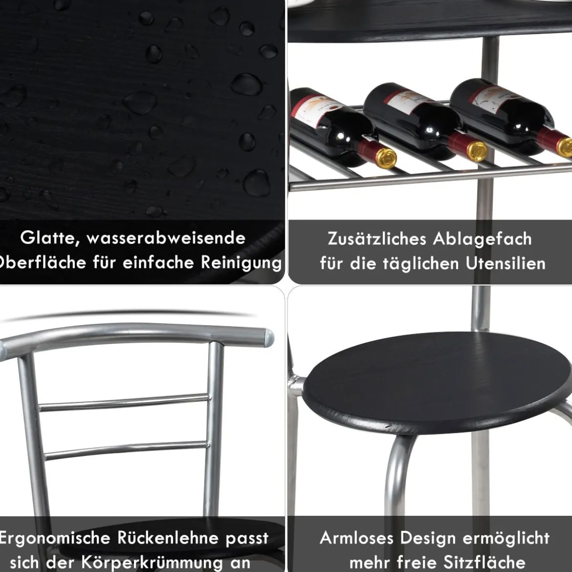 Tischgruppe 3 tlg Minimalismus Design Küche Essgruppe Esszimmergarnitur Silber
