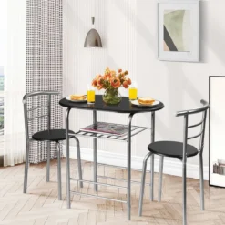 Tischgruppe 3 tlg Minimalismus Design Küche Essgruppe Esszimmergarnitur Silber