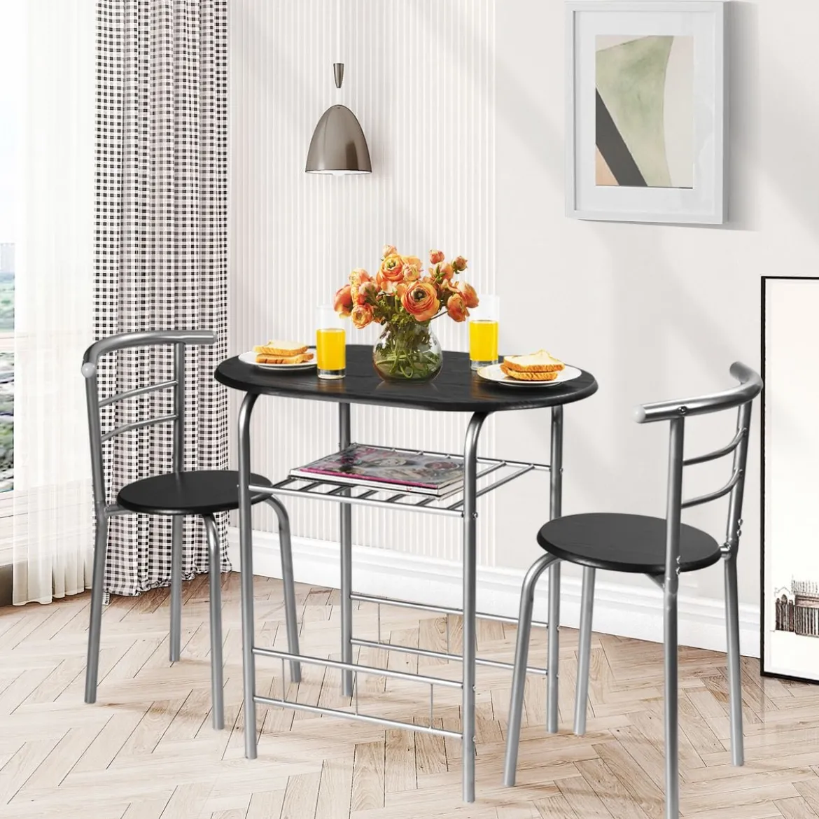 Tischgruppe 3 tlg Minimalismus Design Küche Essgruppe Esszimmergarnitur Silber