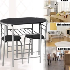 Tischgruppe 3 tlg Minimalismus Design Küche Essgruppe Esszimmergarnitur Silber