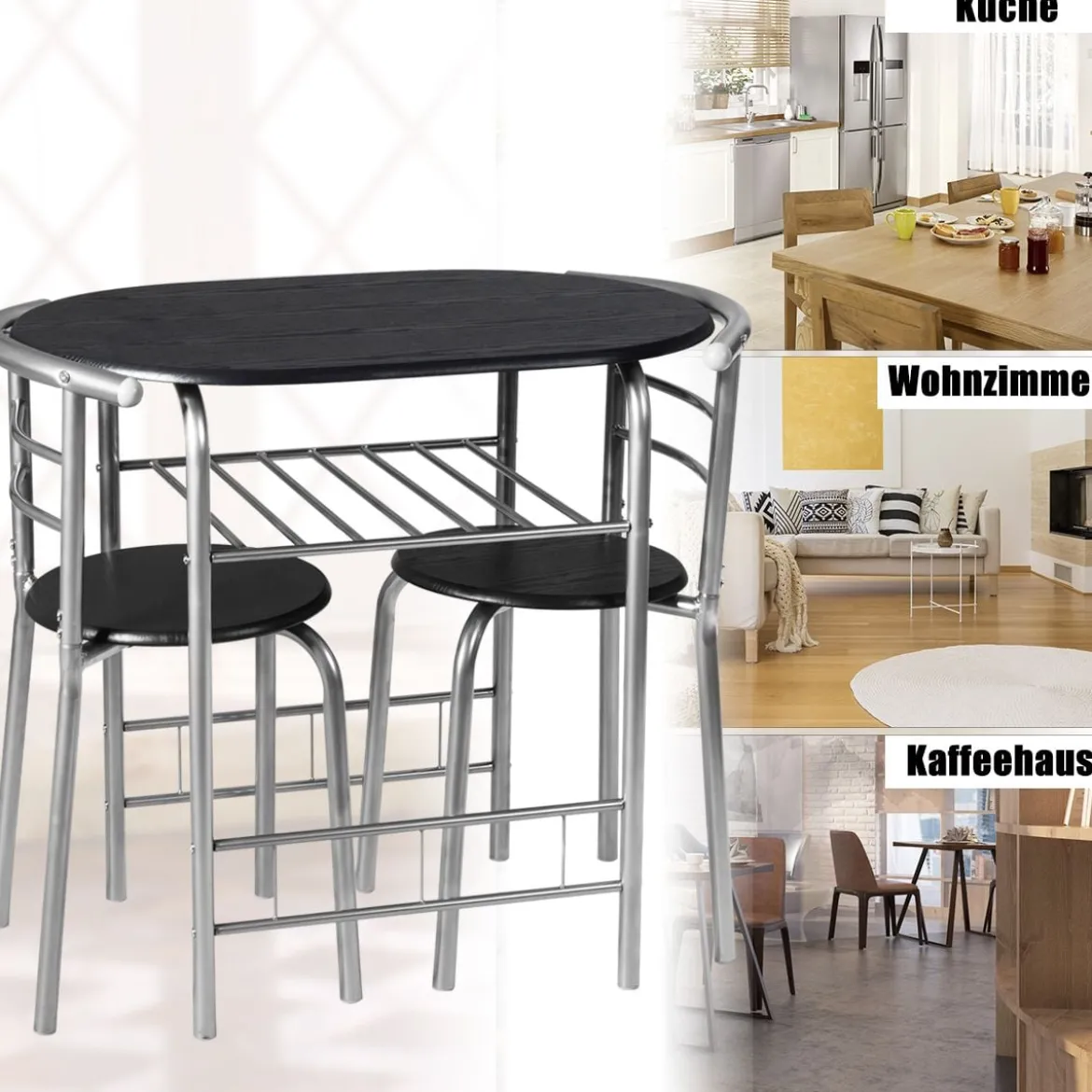 Tischgruppe 3 tlg Minimalismus Design Küche Essgruppe Esszimmergarnitur Silber