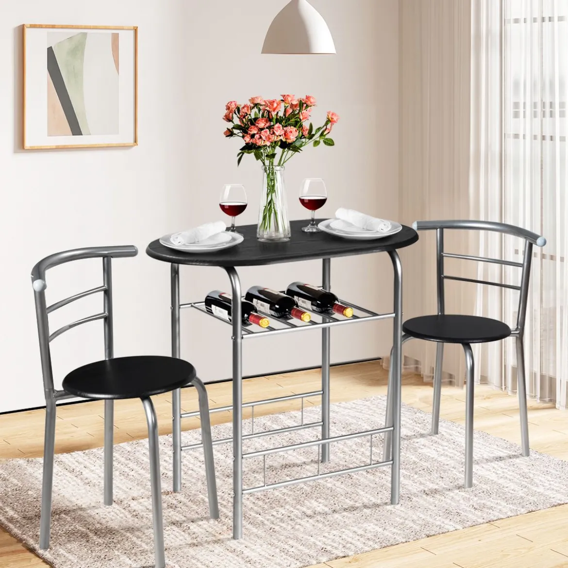 Tischgruppe 3 tlg Minimalismus Design Küche Essgruppe Esszimmergarnitur Silber