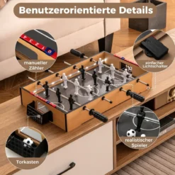 Tischkicker inkl. 2 Fußbälle & LED-Licht Kickertisch aus Holz Tischfußball Mini Fußball Spieltisch