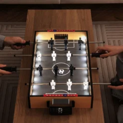Tischkicker inkl. 2 Fußbälle & LED-Licht Kickertisch aus Holz Tischfußball Mini Fußball Spieltisch