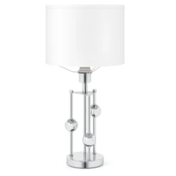 Tischlampe Nachttisch-Schreibtischlampe mit E27-Fassung Leinenstoff-Lampenschirm und Dekorativen Kugeln