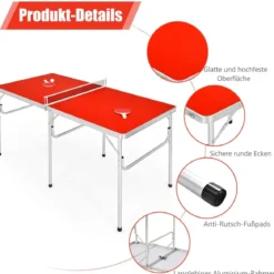 Tischtennisplatte Tischtennis Platte Tischtennistisch klappbar 152,5 x 76 x 76 cm Rot + Silber