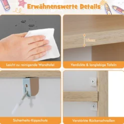Tisch- und Stuhlset in Hausform 2-in-1-Spielzeugschrank für Kinder mit viel Stauraum 73 x 30 x 130 cm Natur + Grau