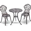 3 tlg Antik Aluminiumguss Bistroset Balkonset Sitzgruppe Gartentisch mit 2 Stühle Schwarz