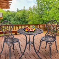 3 tlg Antik Aluminiumguss Bistroset Balkonset Sitzgruppe Gartentisch mit 2 Stühle Schwarz