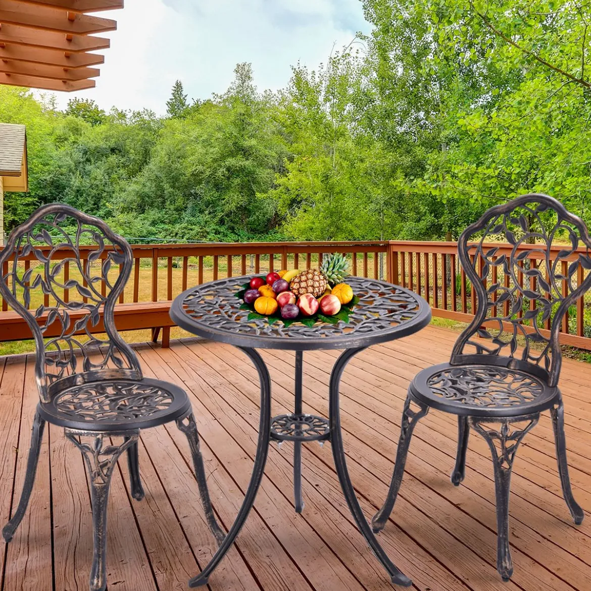 3 tlg Antik Aluminiumguss Bistroset Balkonset Sitzgruppe Gartentisch mit 2 Stühle Schwarz